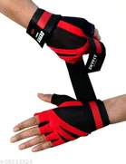 Nylon Sports Gloves (Black & Red, Set of 1)