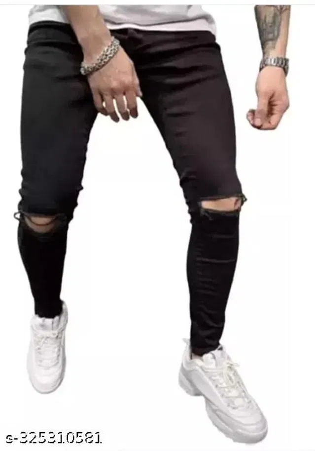 Denim Slim Fit Jeans for Men (Black, 30)