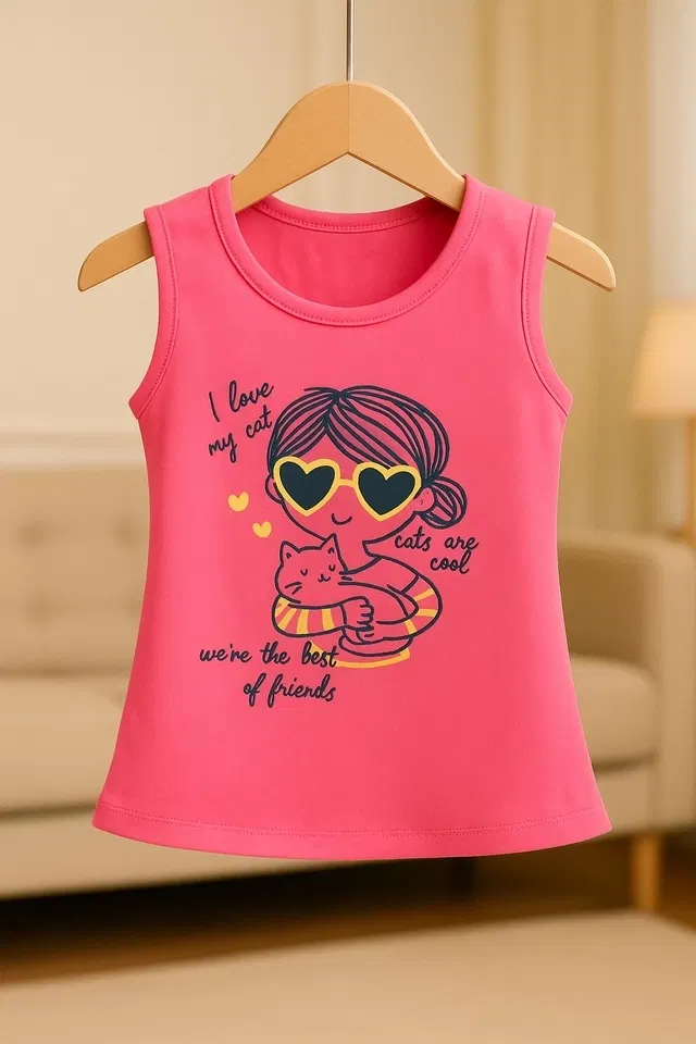 Printed Cotton Blend Dress for Girls (Red, 2-3 Years)