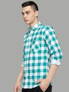 Full Sleeves Checkered Shirt for Men (Sea Green, M)