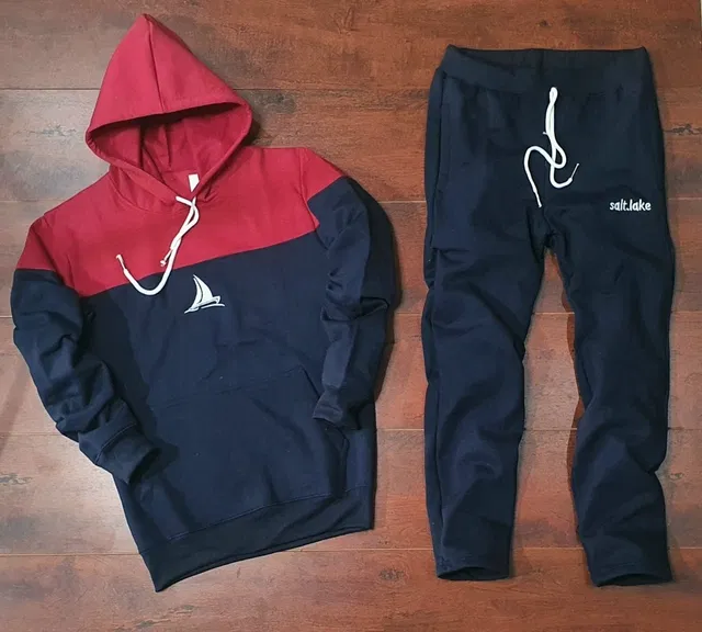 Fleece Colorblocked Tracksuit for Men (Pink & Navy Blue, L)
