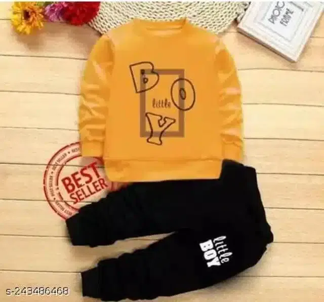 Hosiery Cotton Full Sleeves T-Shirt with Pant Clothing Set for Kids (Orange & Black, 6-9 Months)