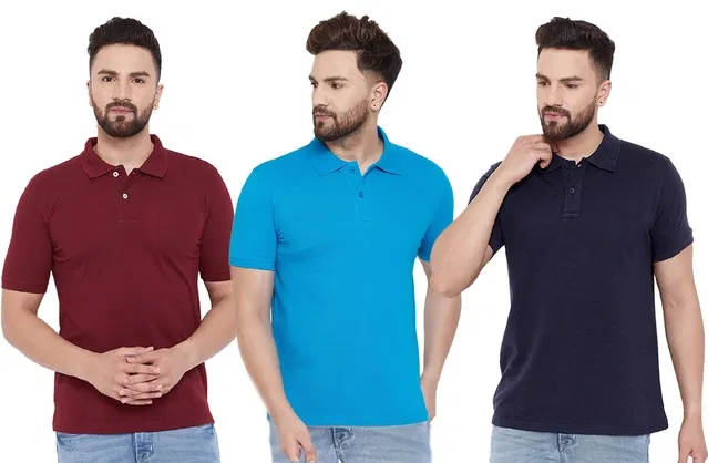 Polo T-shirt for Men, Pack of 3 (Multicolor, L)