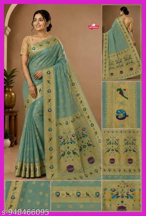 Organza Saree for Women (Green, Free Size)