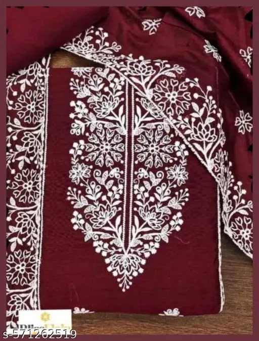 Embroidered Patiala Suit for Women (Red, 6.45 meter (XL)