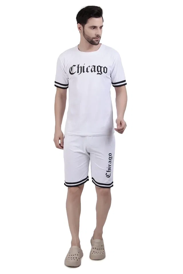 Printed Tracksuit for men (White, XL)  (AS-166)