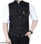 Cotton Slub Ethnic Jacket for Men (Black, M)