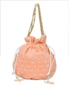 Silk Floral Ethnic Rajasthani Traditional Work Potli with Handle for Return Gifts 