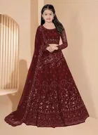 Net Embroidered Semi Stitched Lehenga for Girls 