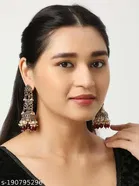 HighGold oxidised Maroon Crystal Pearl Premium Jhumkha for Women 