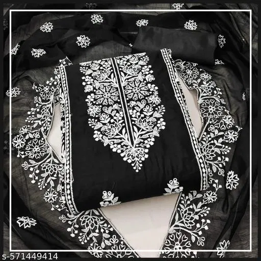 Zari Woven Patiala Suit for Women (, 5.85 meter (S)) (Black, 7.05 meter (4XL)