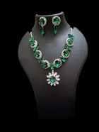 Alloy Crystal Necklace with Earrings for Women (Green)