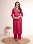 Jacquard Embroidered Kurta with Pant for Women 