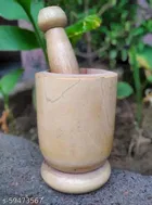 Wooden Carved Mortar & Pestle, Brown, Set of 1