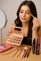 Makeup Kit Set Of Eyeshadow, Kajal, Eyeliner, 5 Makeup Brushes, Straightner & 3In1 Mascara 