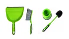 Combo of Plastic Toilet Brush with Stand, Dustpan & Brush (Green, Set of 3)