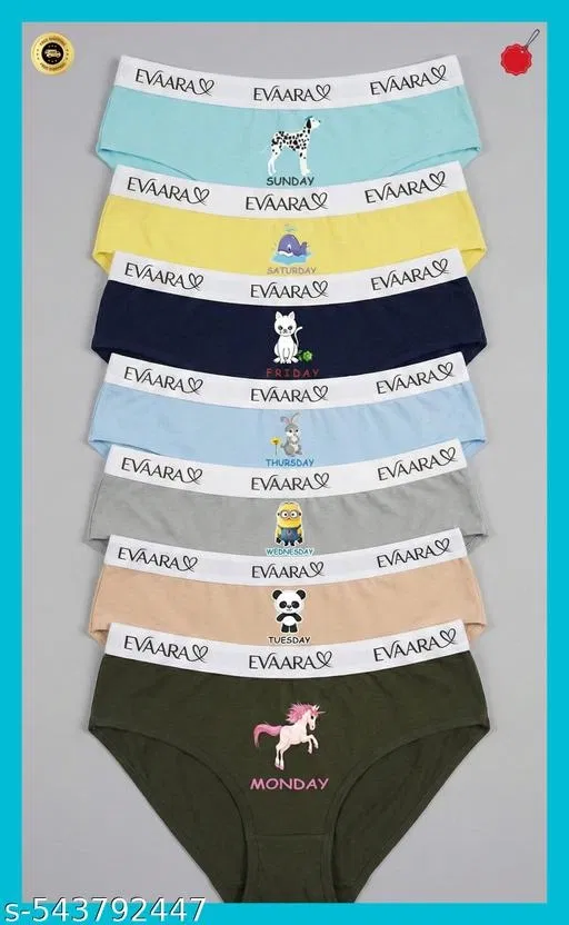 Printed Mid Rise Hipster Briefs for Women, Pack of 7 (Yellow, XS)