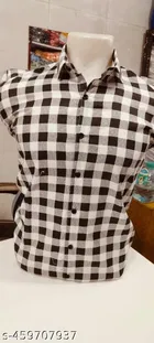 Cotton Blend Checked Shirt for Men, White & Brown 
