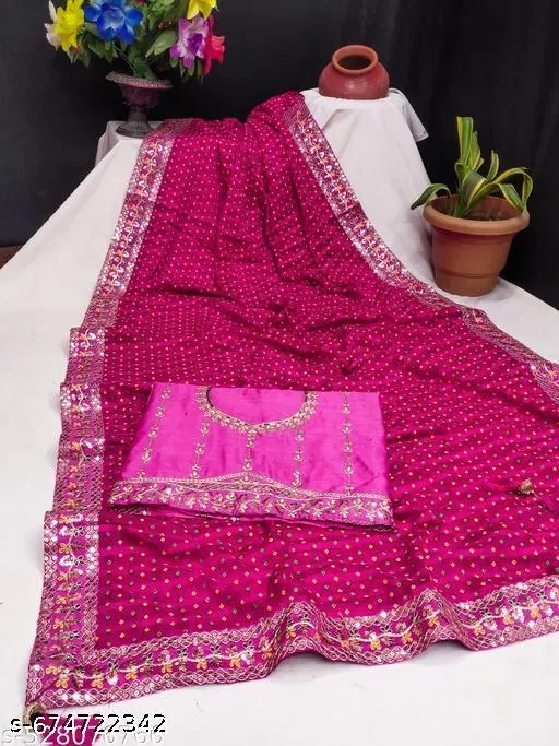 Georgette Solid Saree For Women, Pink