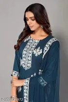 Viscose Rayon Embroidered Kurta with Pant & Dupatta for Women 