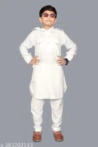 Cotton Kurta Sets for Boys (2-3 Years, White)