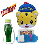 Combo of Fabric School Bag, Water Bottle with Lunch Box for Kids (Multicolor, Set of 3)