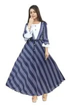 Three Quarter Sleeves Gown for Girls (Blue & White, 4-5 Years)