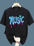 Polyester Printed Half Sleeves T-Shirts For Men, Black 