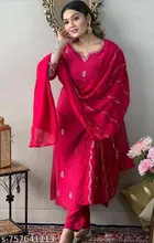 Designer Kurti Pant Dupatta Set for Women 