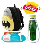 Combo of Fabric School Bag, Water Bottle with Lunch Box for Kids 