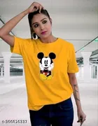 Polyester Printed T-Shirt for Women, Yellow 