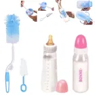 Combo of 2 Pcs Baby Milk Bottles (225 ml) with Bottle & Nipple Cleaning Brushes (Multicolor, Set of 4)
