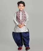 Dupion Silk Printed Kurta with Patiyala Set for Boys 