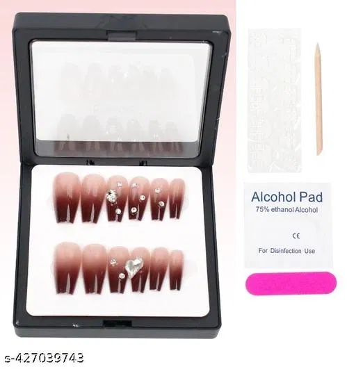 Kamz's Fake Nails Nail Extension Kit - Quick Fix Press On Nails, Aesthetic Acrylic Stick on Nails, Reusable, 12pcs Nails Set for Girls & Kids
