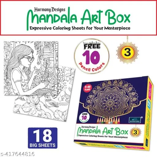 Harmony Designs Mandala Art Box – 3 Creative Mandala Coloring Sets for Kids & Adults | Stress Relief, Mindfulness, Relaxation, Artistic Expression, Fine Motor Skills, Home & Travel Fun | Gift for Birthday, Holidays, Art Enthusiasts