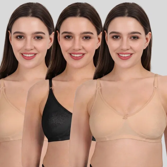 Cotton Bra for Women, Multicolour, Pack of 3 (40B)