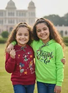 Wool Printed Hoodie for Girls, Multicolor, Pack of 2 