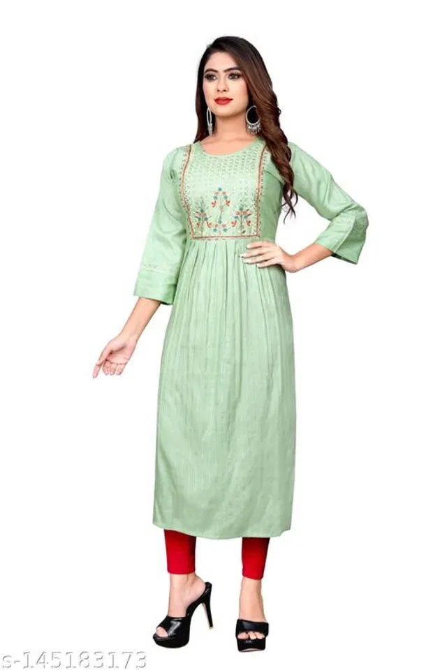 Rayon Slub Embroidered Kurti for Women (Sea Green, XXXL)