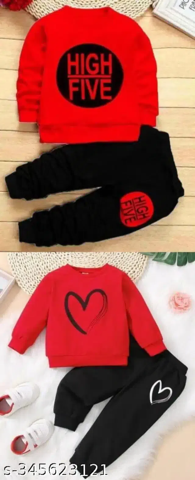 Hosiery Cotton Full Sleeves T-Shirt with Pant Clothing Set for Kids (Red & Black, 18-24 Months) (Set of 2)