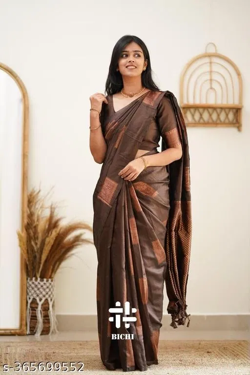 Soft Silk Saree for Women (Black, Free Size)