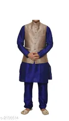 Banarasi Dupion Silk Solid Kurta with Pyjama & Jacket for Men 