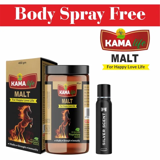 Ayurvedic Kama Life Malt Good Health Powder (400 g) with Free Mycode Sanctum Body Spray Deodorant (150 ml) (Set of 2)