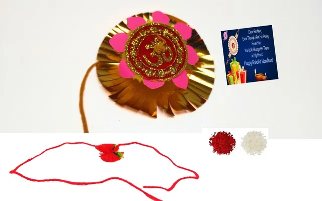 Synthetic 2 Pcs Rakhi with Greeting Card & Roli Chawal (Multicolor, Set of 1)