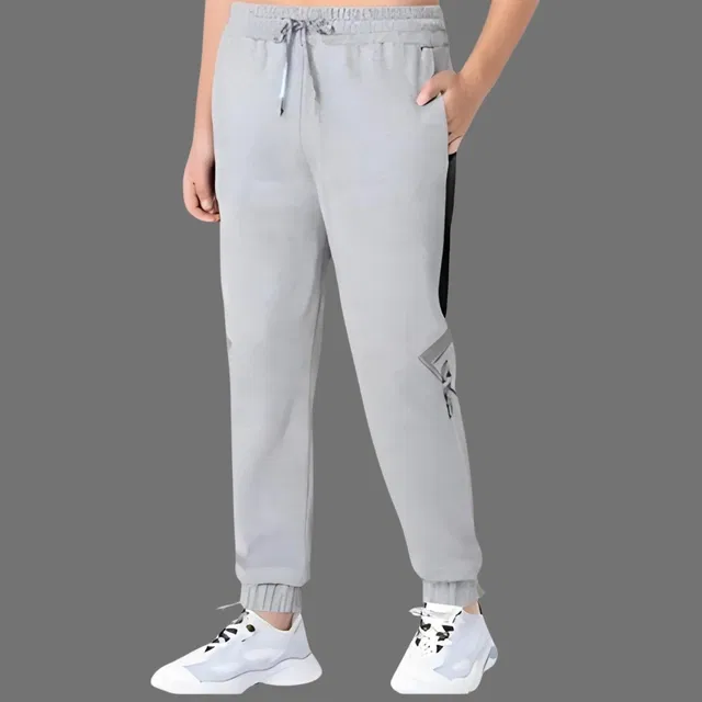 Cotton Blend Trackpants for Boys (Grey, 10-11 Years)