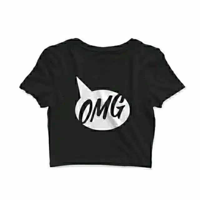 Printed Crop T-shirt for Women (Black, L)