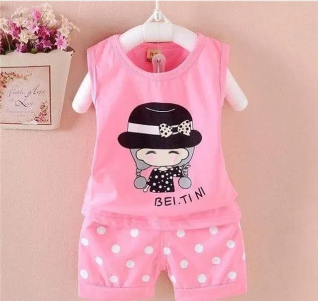 Hosiery Printed T-Shirt with Pant for Kids (Pink, 0-3 Months)