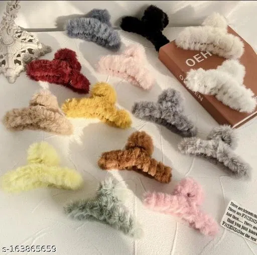 Fur Hair Clutcher for Women & Girls (Multicolor, Pack of 3)