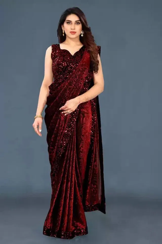 Georgette Printed Saree for Women (Maroon, 6.3 m)
