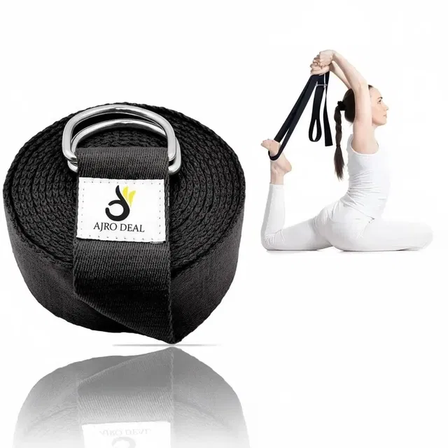 AJRO DEAL Yoga Strap Stretching Belt with D-Ring Buckle for Stretching, Yoga & Exercise Polyester, Cotton Yoga Strap (Black)