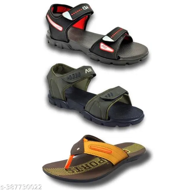 Sandals with Flipflop for Men (Multicolor, 8) (Pack of 3)